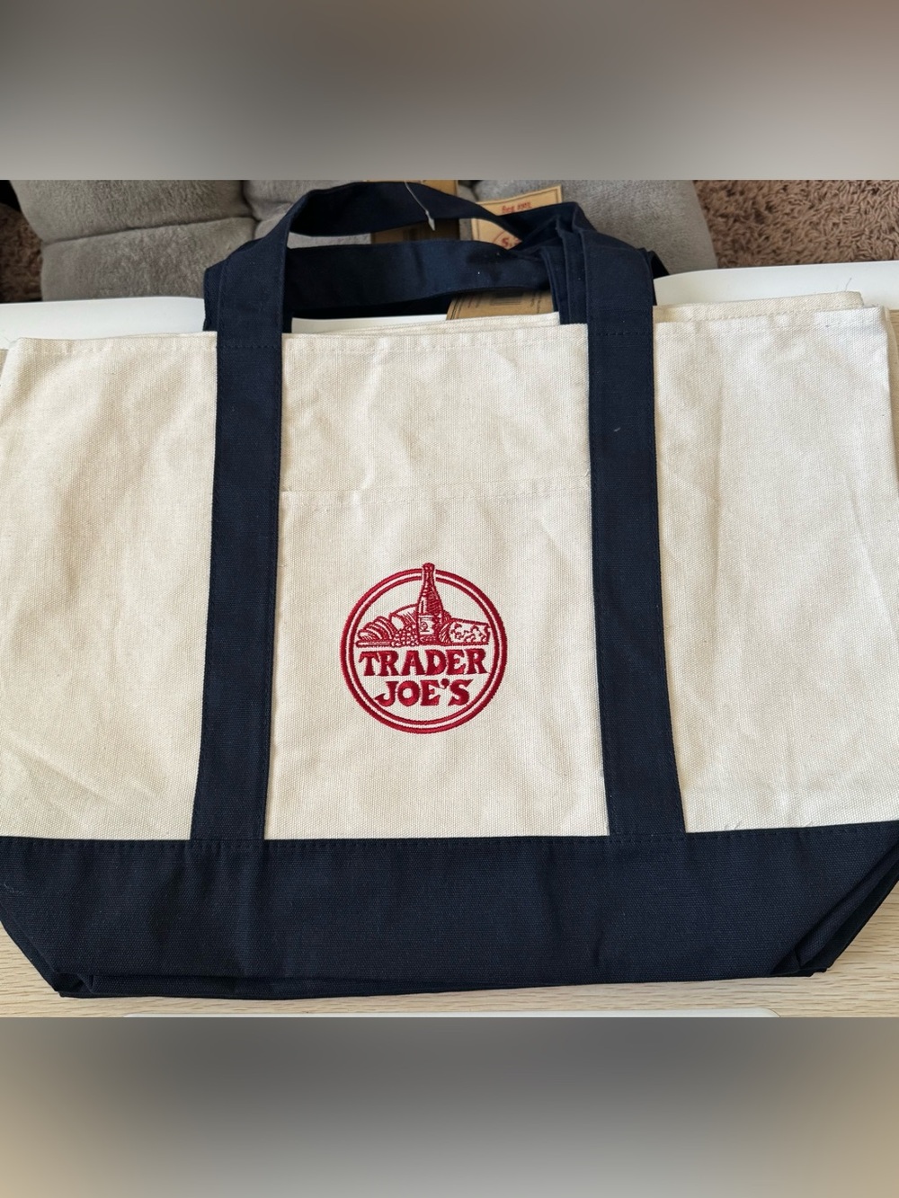 Trader Joe's Canvas Tote Bag in Cream and Black